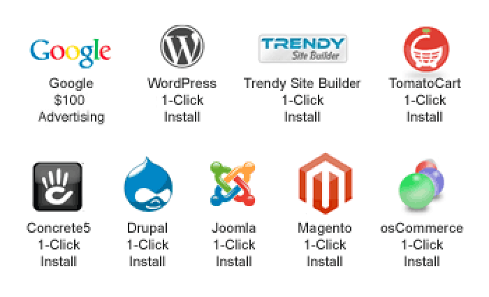One-click instalation for WordPress, Drupal, Joomla, Magento, osCommerce, Trendy Site Builder, TomatoCart, and more.
